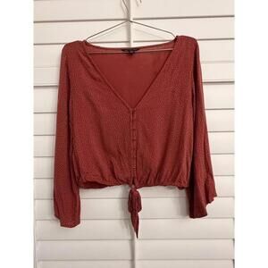 American Eagle Outfitters  Woman's Crop Top Pink Polka Dots‎ 3/4 Sleeves Medium